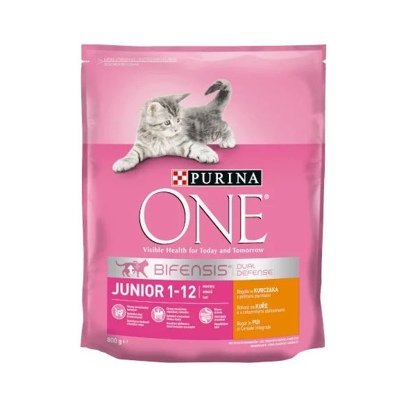 Purina ONE JUNIOR Bohaté na kuracie mäso, s celozrnnými obilninami suché krmivo pre mačky 800 g