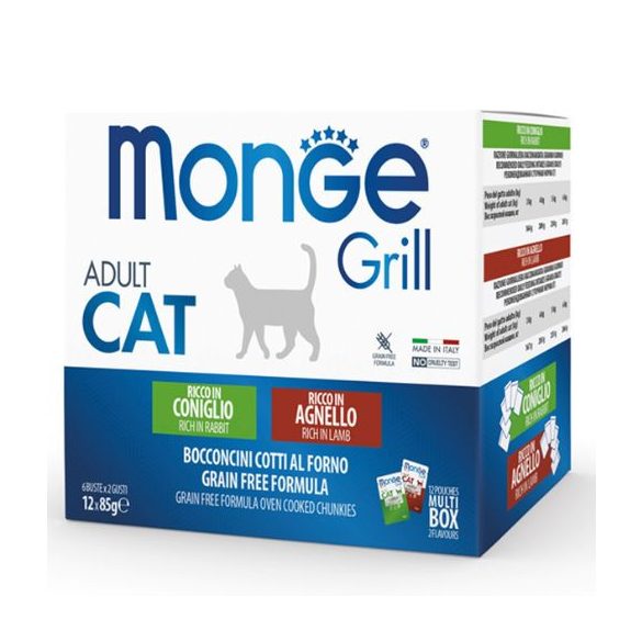 Monge Cat Grill Multibox Adult králik–jahňa 12x85g