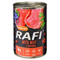   Rafi paštéta pre psov s hovädzím mäsom, červenými a modrými čučoriedkami, v konzerve 400g