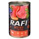 Rafi paštéta pre psov s hovädzím mäsom, červenými a modrými čučoriedkami, v konzerve 800g