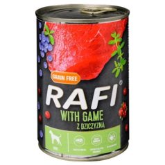   Rafi paštéta pre psov s divinou, červenými a modrými čučoriedkami, v konzerve 800g
