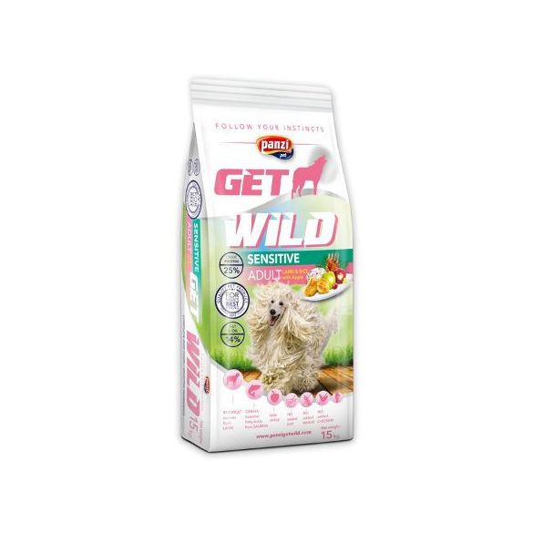 Panzi GetWild Lamb & Rice with Apple Adult Sensitive 15+1kg krmivo pre psov
