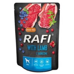   Rafi paštéta pre psov s jahňacím mäsom, červenými a modrými čučoriedkami, v kapsičke 300g