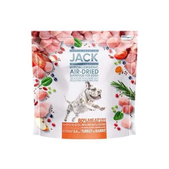 Jack AirDried suché krmivo, hypoalergénne, morčacie–králičie 2,5 kg