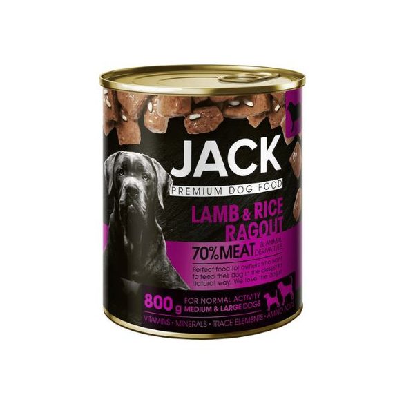 Jack konzerva pre psov ragú s jahňacím mäsom a ryžou 800g