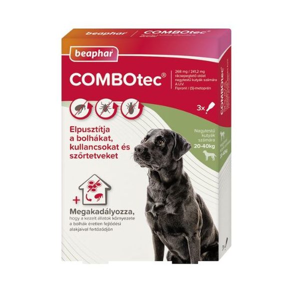 Beaphar Combotec Dog L 3x – Spot-on roztok proti blchám a kliešťom pre veľké psy (20–40 kg)