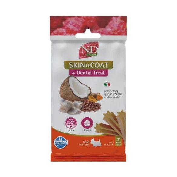 N&D Quinoa Maškrta pre psov Skin&Coat Herring Adult Mini 60g