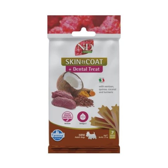 N&D Quinoa Maškrta pre psov Skin&Coat Venison Adult Mini 60g
