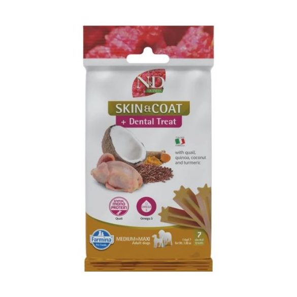 N&D Quinoa Maškrta pre psov Skin&Coat Quail Adult Med&Max 100g
