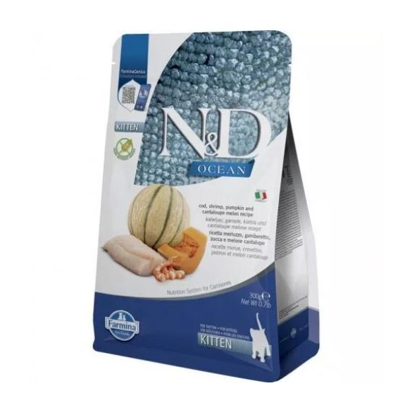 N&D Ocean Cat treska, krevety, tekvica a žltý melón, Kitten 300 g