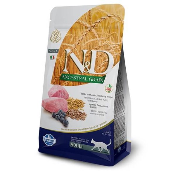 N&D Cat Ancestral Grain Jahňacie, Špalda, Ovsené vločky a Čučoriedky Adult
