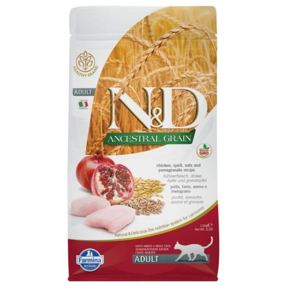 N&D Cat Ancestral Grain Kuracie, Špalda, Ovos a Granátové jablko Adult 1,5 kg