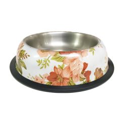   Miska Kovová Pre Kŕmenie S Gumovým Okrajem, Farebným Kvetinovým Vzorom 0,9 l / 18 cm